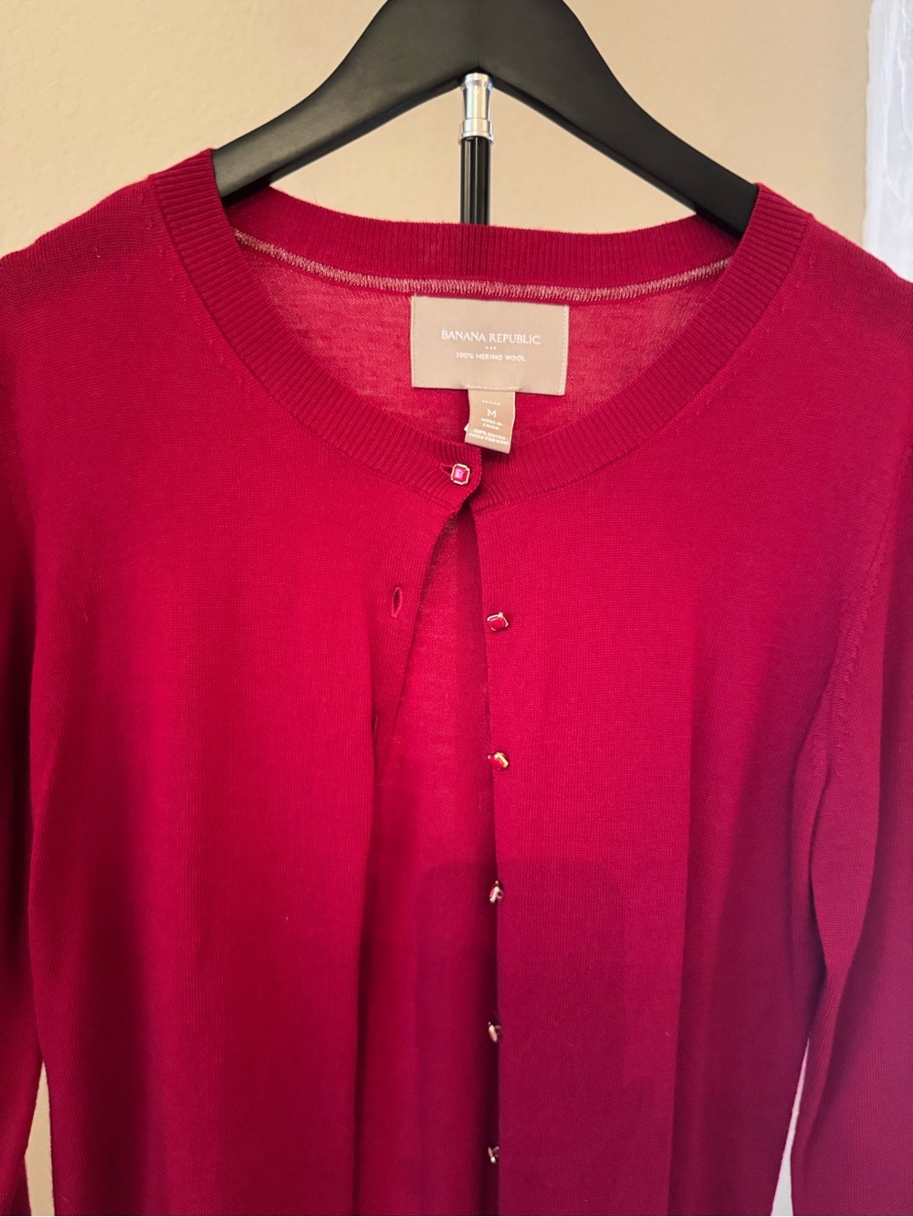 Banana Republic Women's Deep Red Crewneck Merino Cardigan